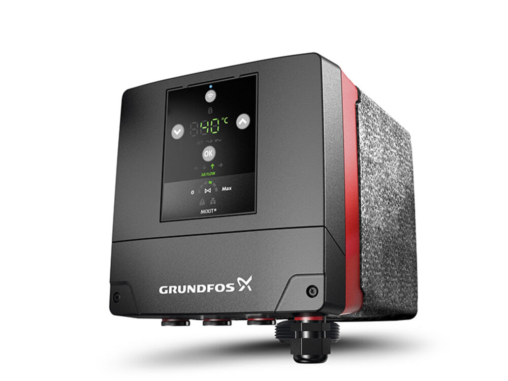 ... Grundfos Mixit zum Einsatz. Diese basiert auf einem neuartigen Konzept, bei dem alle wesentlichen Komponenten des Mischkreises in die kompakte Regeleinheit integriert sind. 